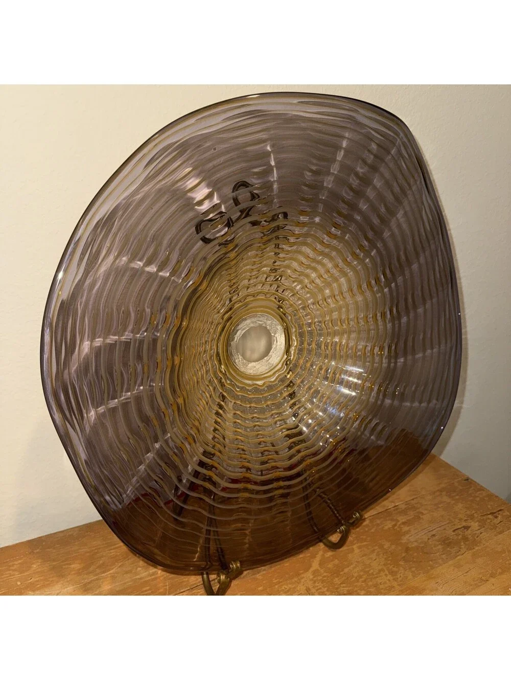 Hand Blown Glass Bowl Swirl Murano Style Home Wall Decor Plate Purple 19”